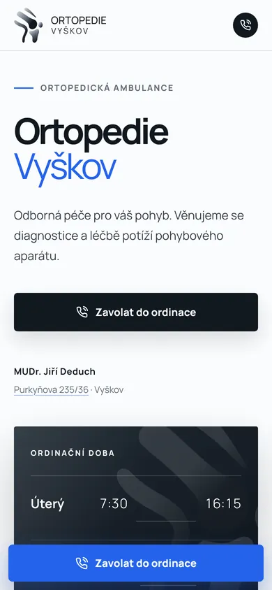 Web Ortopedie Vyškov na mobilu od DRAGON DESIGN